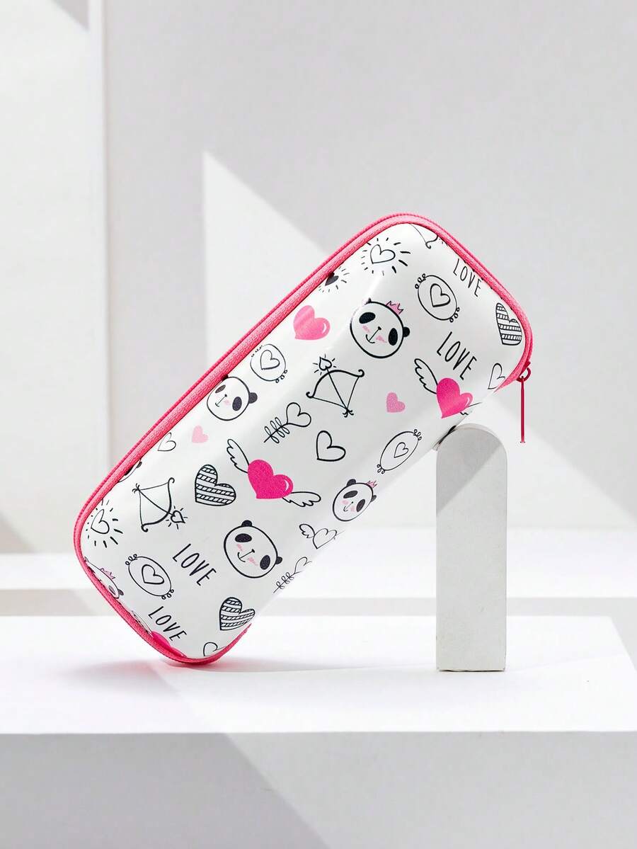 1pc Cute Panda Heart Print Zipper Eyeglasses Case, Portable Fashion Glasses Storage Box With Girly Vibe - Multicolor - View 1