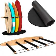 AEstante vertical para tablas de surf de 11 pies estante de madera  para tablas de surf con alfombrilla de goma estante de surf vertical estante para tablas de surf para pared estantes de - Madera y negro - Ver 8