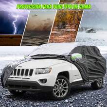 Lubardy Cubierta para Auto ImpermeableFunda para Carro 510X190X180CM con Cremalleras antirayaduras y Tiras Reflectantes Antiarañazos Y Antipolvo Antilluvia y Antiuv Ajuste Universal para SUV - NegroPlata - Ver 3