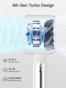 便攜式手持渦輪風扇 5段風速 電池供電 3合1 空氣渦輪冷卻技術風扇 適合戶外活動、旅行、海灘 - 白色 - 查看 4