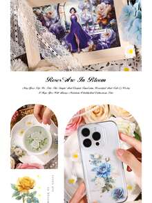 4pcs/Set Realistic Rose Flower Oil Painting Foil Stickers, Waterproof PET Scrapbooking Stickers, Creative Stationery Stickers - Multicolor - View 7