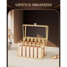 CoralHouse Organizador de labiales lujoso soporte de labios de vidrio templado y organizador de esmalte de uñas organizador de cosméticos de 18 ranuras con divisores extraíbles dorado - como en la imagen - Ver 6