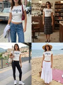 Women's Y2K Italy ITALIA Flag Print Cropped T-Shirt, Summer Graphic Tees Women Tops Vacation Outfits Women Casual Women Outfits - trắng - Xem 3