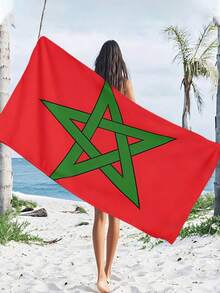 Microfiber Beach Towel, Morocco Flag Theme, Tropical Floral Pattern, Lightweight, Quick Drying, Super Absorbent, Modern Design, Oblong Shape, 100% Polyester, 252g/㎡, For Swimming, Gym, Yoga, Camping, Festival, Travel - Red and Green - View 10