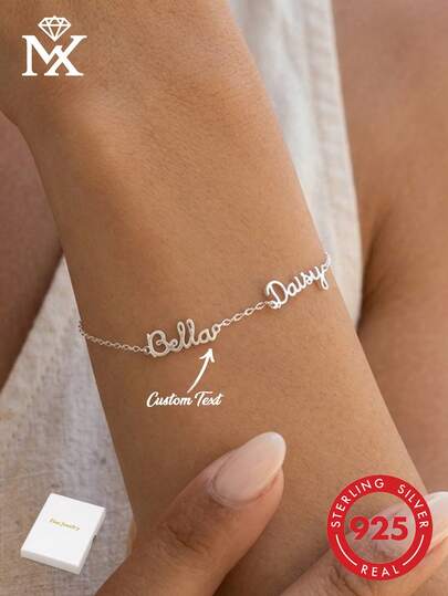 Braccialetto minimalista personalizzato in argento sterling 925, può essere inciso con due nomi in inglese, gioiello classico per coppie eterno, design elegante e raffinato, accessorio versatile adatto per tutte le stagioni, un regalo ideale per la Festa della Mamma, il Ringraziamento, il Natale, il compleanno e le riunioni di famiglia