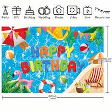 1 Set Pool Party Birthday Decorations, Happy Birthday Pool Party Banner Backdrop Decor, Summer Birthday Party Decorations, Hawaiian Flamingo Theme Pool Party Decor - View 4