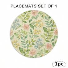 1pc Round Placemat, Printed With Vibrant Floral And Green Leaf Pattern, Suitable For All Seasons. Multi-Color Pattern Design, Made Of 100% Polyester Fiber, Size 15*15 Inches, Machine Washable. - Multicolor - View 17