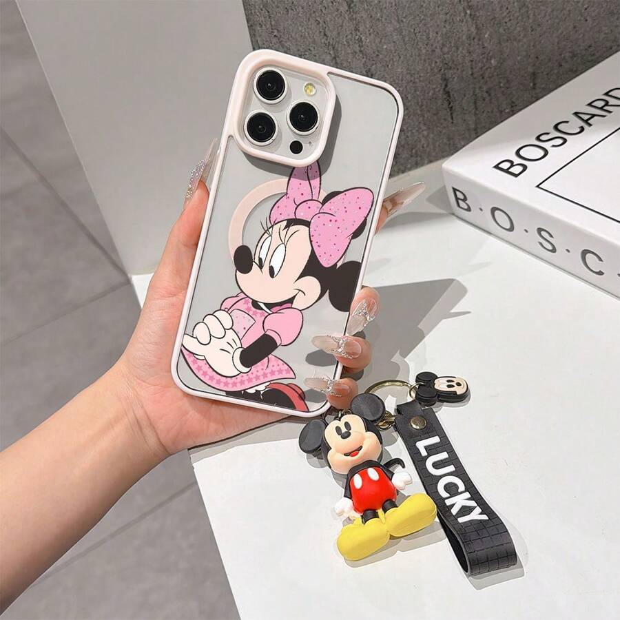 This Disney Mickey Mouse Pattern Lanyard Phone Case Features A Strong Magnetic Closure And Full Coverage Of Acrylic And TPU Material. It's Shockproof, Lightweight, And Suitable For IPhone17/16/11/13/15/15 Plus/15 Pro/15 Pro Max/12/14 Pro Max/11 Pro Max/12 Pro/12 Pro Max/13. It's A Popular Birthday Gift, Business Gift, Durable, Stain-Resistant, And Fingerprint-Resistant New Phone Case For Men And Women. It Also Includes A Mickey Mouse Phone Case And Mickey Mouse Doll Bracelet. Compatible With SamsungGalaxy S20, S21, S22, S23, And S24 Series. It's The Perfect Gift For Friends And Family. This Stylish Phone Case Is Fun, Lightweight, And Durable. IPhone17 Pro Max Phone Case, Minnie Phone Case. - 粉色 - 查看 1