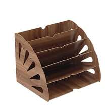 Semicircular Desktop File Holder, Office Supplies Organizer, Multi-Layer A4 Document Book Shelf - Brown - View 1