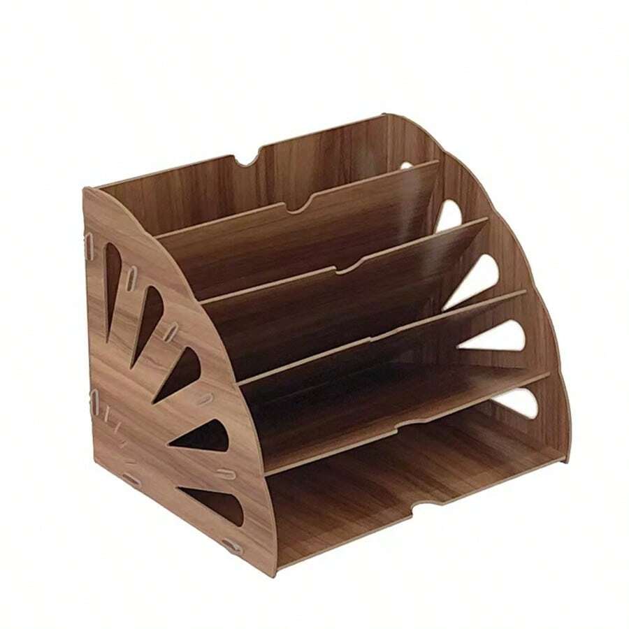 Semicircular Desktop File Holder, Office Supplies Organizer, Multi-Layer A4 Document Book Shelf - Brown - View 1