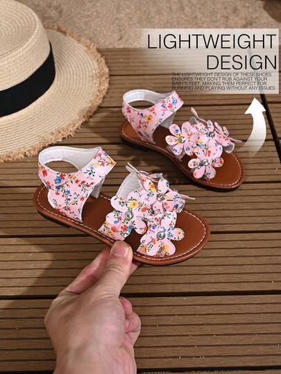 2026 New Floral Open Toe Sandals For Girls, Sweet Princess Style Beach Shoes, Summer Kids Footwear