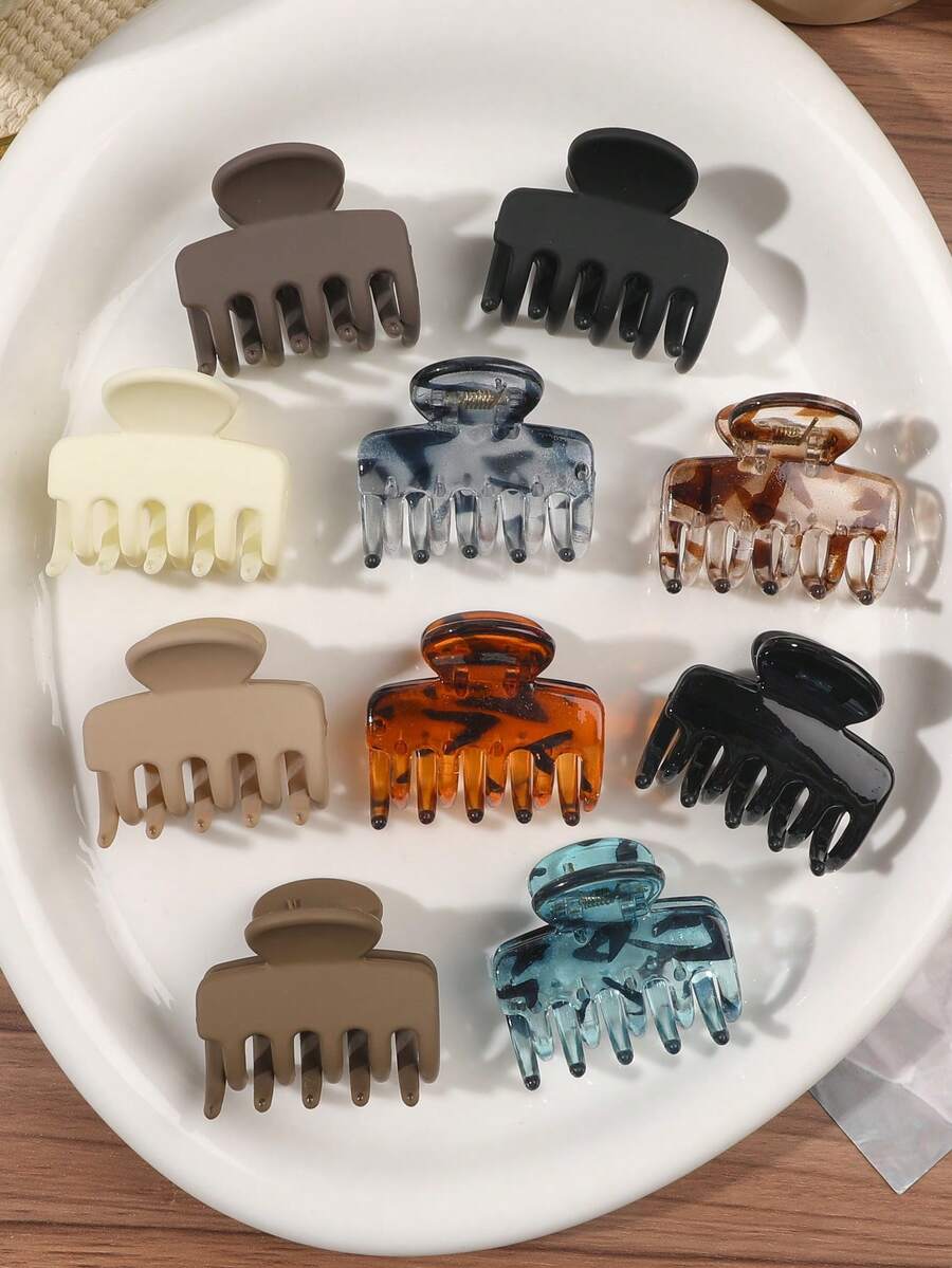 10个玳瑁纹扎染骨质纹理发爪夹，刘海夹，侧边夹，马尾夹，公主风发型，法式优雅复古简约时尚，适合日常、工作、购物、下午茶、旅行、生日等场合。