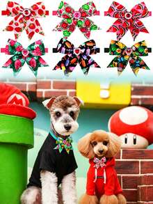 6件組夏威夷熱帶水果印花寵物領結，適用小型/中型犬貓，拍照裝飾，夏季使用，混款 - 彩色 - 查看 1