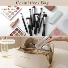 Bolsa de Cosméticos de Viaje, Bolsa de Maquillaje de Cuero Impermeable, Neceser Cosmetiquera Mujer, Makeup Bag de Viaje Portátil, Estuche para Maquillaje de Gran Capacidad,con Múltiples Compartimentos - 1 - Ver 5