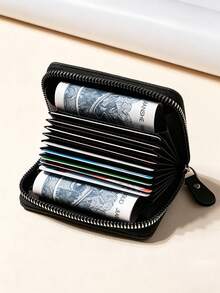 Unisex Vintage Matte Zipper Minimalist Card Holder, Multi-Slot Large Capacity Driver's License Wallet, Men's Portable Short Coin Purse - Multicolor - View 2