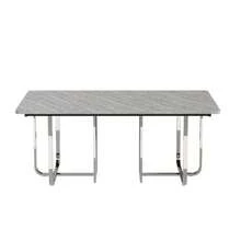 Mesa de comedor, 180 x 80 x 75 cm, mesa de comedor moderna, mesa de comedor robusta, patas de metal, mesa de comedor grande, mesa de comedor rectangular, mesa de comedor para 6 personas, mesa de comedor moderna y sencilla, gris + plata - Gris - Ver 1