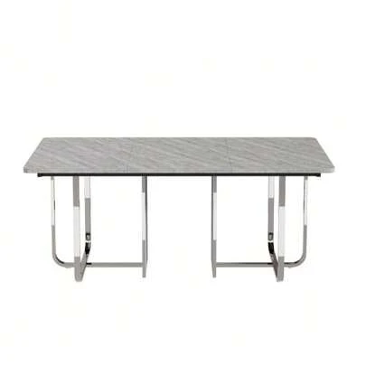 Dining Table, 180 X 80 X 75 Cm, Modern Dining Table, Sturdy Dining Table, Metal Legs, Large Dining Table, Rectangular Dining Table, Dining Table For 6 People, Modern And Simple Dining Table, Grey + Silver