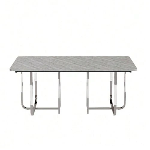 Mesa de comedor, 180 x 80 x 75 cm, mesa de comedor moderna, mesa de comedor robusta, patas de metal, mesa de comedor grande, mesa de comedor rectangular, mesa de comedor para 6 personas, mesa de comedor moderna y sencilla, gris + plata - Gris - Ver 1