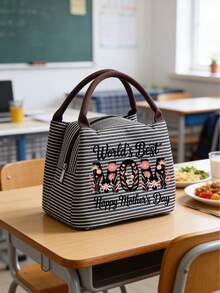 “最佳妈妈”花卉图案保温午餐包，带咖啡杯架，送给爱喝咖啡的女性的趣味礼物，配有黑色餐具收纳袋，大容量，学生保温午餐盒，便携式旅行野餐包，办公学校保温午餐袋，工作午餐盒，工作办公室假日午餐盒，男女通用多功能露营学校午餐盒，母亲节礼物 - 彩色 - 查看 8