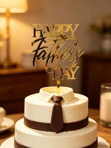3pcs Gold Acrylic Cake Toppers, Happy Father's Day Cake Decorations, Party Decor Supplies - StyleA - View 4