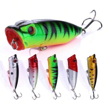 HENGJIA 1PC Topwater Fishing Lures 6.5cm/12g Hard Popper Bait 5 Color Artificial Wobblers Plastic Fishing Tackle With Treble Hooks For Bass Pike Carp