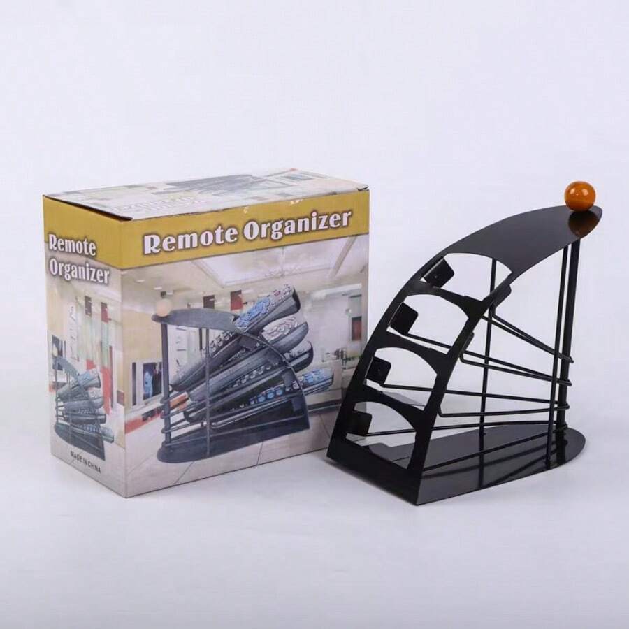 Organizador de escritorio de 4 ranuras de malla de hierro, soporte para artículos de oficina, organizador de control remoto, diseño moderno y elegante de ventilador de metal negro que ahorra espacio - negro - Ver 1