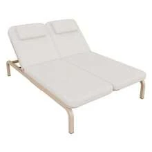 Mobilier de jardin pour 2 personnes, chaise longue, transat, lit de jour d'extérieur, réglable (5 positions), avec table extensible et appui-tête, beige - Beige - Voir 1