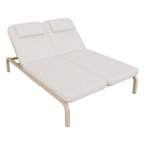 Mobilier de jardin pour 2 personnes, chaise longue, transat, lit de jour d'extérieur, réglable (5 positions), avec table extensible et appui-tête, beige - Beige - Voir 1