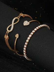8pcs Bracelet Set, Beach-Inspired And Fashionable, Featuring Heart, Round Gem, Drop,, And Lucky Elements, Suitable Women's Daily Wear Or Night Out Party. Set Includes Bracelets And Bangles With Simple & Stylish Design, Decorated With Rhinestones And Heart-Shaped Charms. Any Occasion! Valentines,Mom,Mother,Mother's Day, - 主圖款 - 查看 4