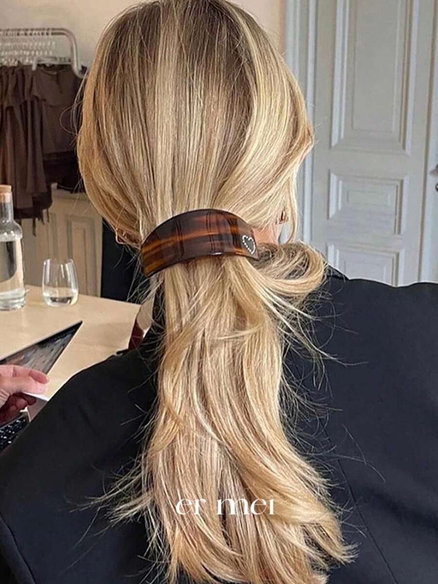 1 pieza Pinza para el cabello de mujer, accesorio para el cabello con pinza de resorte de acrílico color ámbar con strass en forma de corazón & flor de margarita, pasador, pinza para el cabello - Multicolor - Ver 1