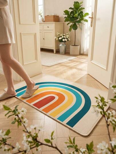 1件装地毯/地垫/浴室垫/门垫，北欧现代简约INS风格 - 多巴胺彩虹条纹入口垫，适用于浴室、厨房、入口、走廊、床边、客厅、卧室，四季皆宜，柔软且可机洗，家居装饰
