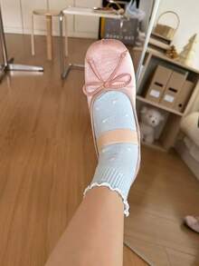 10 Pairs Women's Blue Sweet Ruffle Edge Fresh Heart Pattern JK Style Comfortable Breathable Short Socks - Baby Blue - View 7