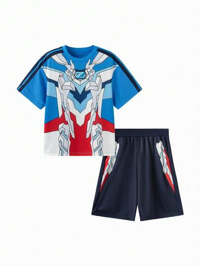 Balabala Bộ đồ hai mảnh Ultraman cho bé trai, mùa hè 2026, tay ngắn, trang phục thể thao thường ngày, in hình hoạt hình, đồ chơi trẻ em.