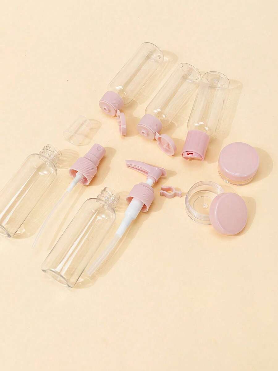 1 Set Travel Cosmetic Refillable Bottles, Portable Toiletry Bag Kit, Pump Spray Bottles, Lotion, Shampoo, Cream Jars (Random Card) - Multicolor - View 1