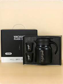 3-Piece Stainless Steel Coffee Set, Includes 1000ml Vacuum Insulated Coffee Pot And 2 Double-Wall Cups, Heat & Cold Resistant, Traditional Style, Suitable For Home, Office, Entertainment, Great Gift - Black - View 7
