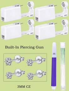 4Pcs/Set Ear Piercing Kit - 2 Packs Disposable Ear Piercing Gun Built In 316L Stainless Steel CZ Ear Studs, A Mark Pen And Ear Piercing Clean Threads, Professional Ear Piercing Kit For Women Men At Home Self Use Daily Wear Festival Gift - Multicolor - View 9