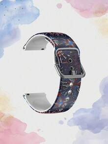 1条彩色烟花图案柔软弹性透气替换表带，适用于38mm、40mm、41mm、42mm、46mm、45mm、44mm、49mm智能手表，兼容三星、荣耀、Ultra SE/11/10/9/8/7/6/5/4/3/2/1等型号，舒适的硅胶日常休闲表带，适合独立日、新年、庆祝活动、生日礼物。 - 彩色 - 查看 12