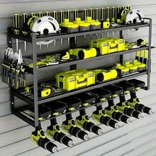 4- Layer 8- Slot Durable Wall Mount Power Tool Organizer With Drill Holders, Perfect Garage Tool Holder & Organizer Rack, Easy To Install, Utility Racks - 4 Tier-39.12x19.81x30.99cm - View 2