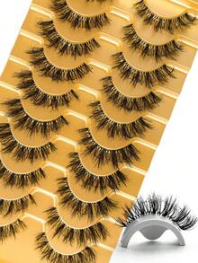 Hinarin 10 Pairs False Eyelashes Clear Band Eyelashes Cat Eye Fake Eyelashes Short Soft 3D Faux Mink Eyelashes Waterproof Curly Strip Lashes Soft Natural Makeup Strip Lash Fake Lashes False Eyelash Individual Cluster Lashes - Black - View 8