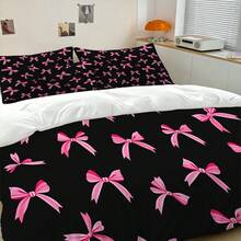 Bộ 3 món ga trải giường màu đen với nơ hồng dễ thương, chất liệu microfiber mềm mại, bao gồm cả vỏ gối, phù hợp cho phòng ngủ bé gái, sử dụng được cả bốn mùa. - Nhiều màu - Xem 4