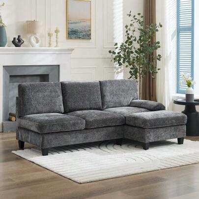 194 * 118 * 81 cm klädd soffa, tresits hörnsoffa för vardagsrum, lägenhet, vardagsrum och sovrum – L-formad bäddsoffa, vilsoffa, grå