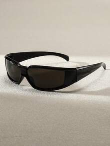 1pc Y2K Style Square Frame Fashion Glasses, Cute Daily Wear Retro Beach Fashion Unisex - Black - View 3