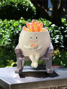 Smiling Face Planter, Cute Rocking Chair Design, With Drainage Hole, Funny Small Flower Pot, Suitable For Indoor Succulents, Unique Gift For Plant Lovers - Multicolor - View 19