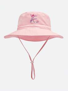 1pc Kids Heart Letter Pattern Sun Hat, Baby Casual Style With Adjustable Rope Bucket Hat, Suitable For Daily Outings And Beach - Baby Pink - View 52