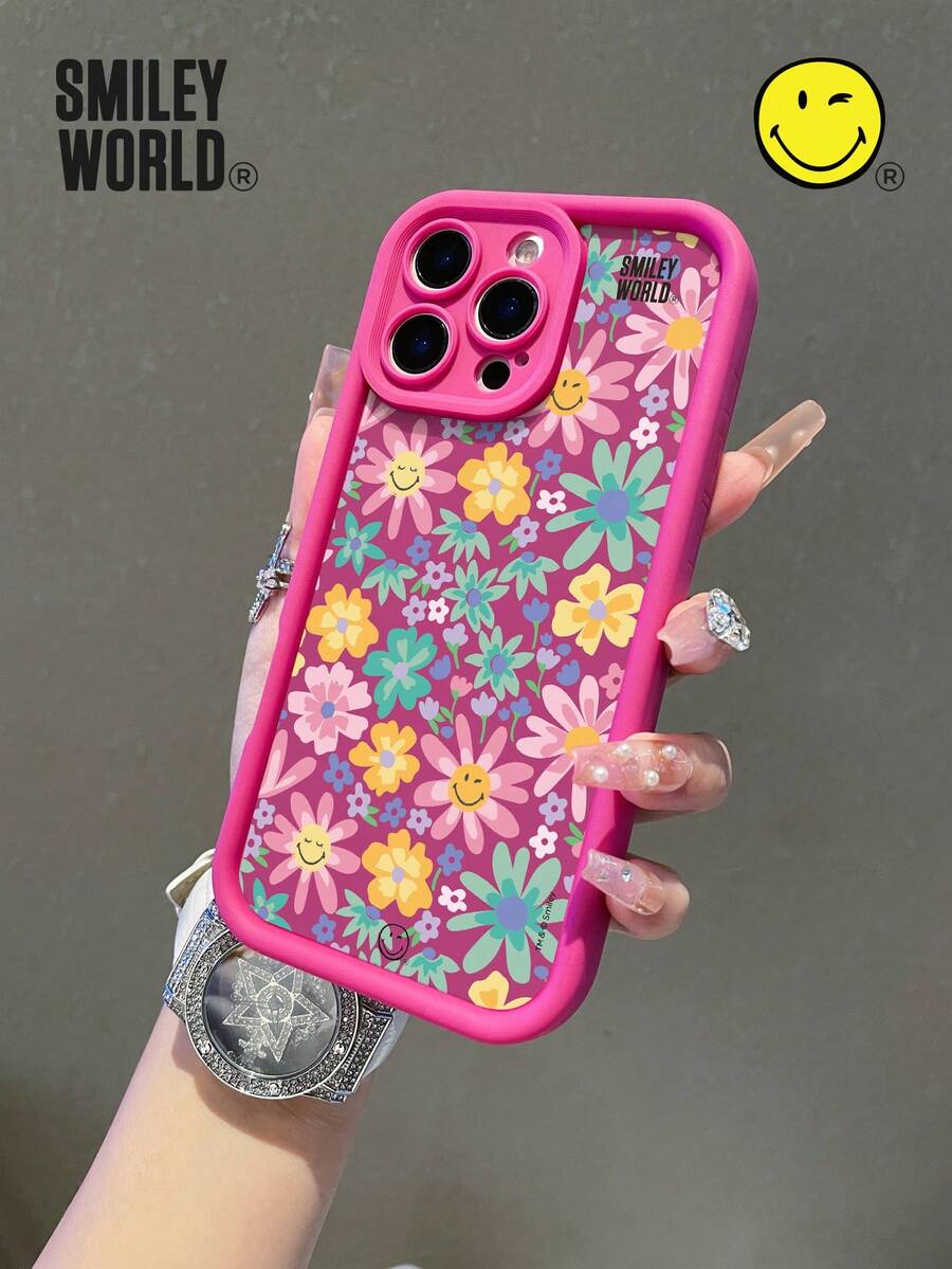 Smiley World SmileyWorld® | 1个装减震全包覆TPU材质高档竹纹手机壳,笑脸花朵拼接图案,UV印刷,兼容 17、16、15、14、13、12、11 Pro Max,适合节日礼物、通勤,防摔高品质设计 - 彩色 - 查看 1
