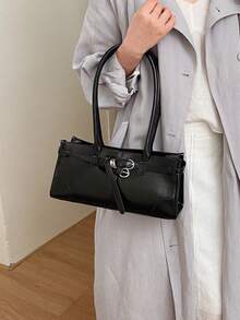 New Fashion Handbag, Minimalist Elegant Messenger Bag, PU Leather Vintage Urban Chic Tote Bag, Versatile Shoulder Bag For Commute And Daily Use - Black - View 7