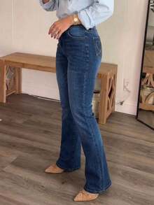 Quần jeans ống loe bó sát, rách, co giãn dành cho nữ - Rửa tối - Xem 3
