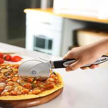 Classic Pizza Wheel With Sharp Blade For Cutting Through Crusts, Pies And More, Built In Finger Guard For Safety And Comfort Grip To Protect Fingers, Pizza Cutter, Kitchen Essentials, Kitchen Gadgets, 9-Inch, Black - View 6