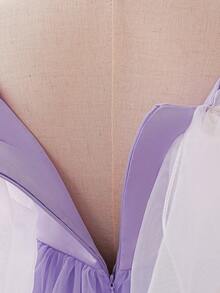 Vestido de princesa azul con hombros descubiertos, tirantes de espagueti y malla, adecuado para uso en fiestas para niñas - Púrpura malva - Ver 8