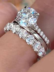 2pcs Luxurious Cubic Zirconia Stone Rings, Suitable For Women, Ideal For Weddings, Engagements, Anniversary Parties, Valentine's Day Gifts - 1# - View 13